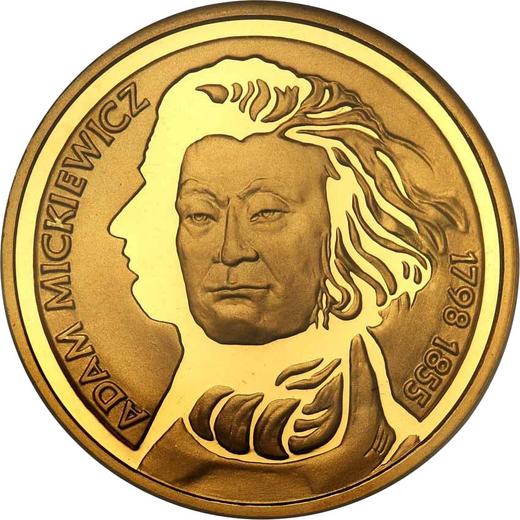 Reverso 200 eslotis 1998 MW ET "Bicentenario de Adam Mickiewicz" - valor de la moneda de oro - Polonia, República moderna