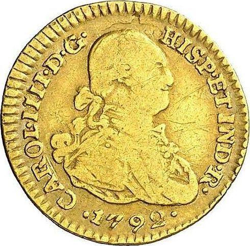 Аверс монеты - 1 эскудо 1792 года NR JJ - цена золотой монеты - Колумбия, Карл IV