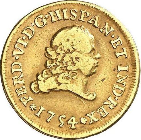 Аверс монеты - 2 эскудо 1754 года Mo MF - цена золотой монеты - Мексика, Фердинанд VI