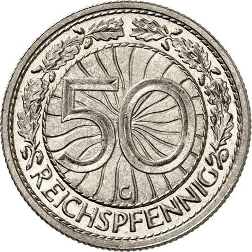 Реверс монеты - 50 рейхспфеннигов 1928 года G - цена  монеты - Германия, Bеймарская республика