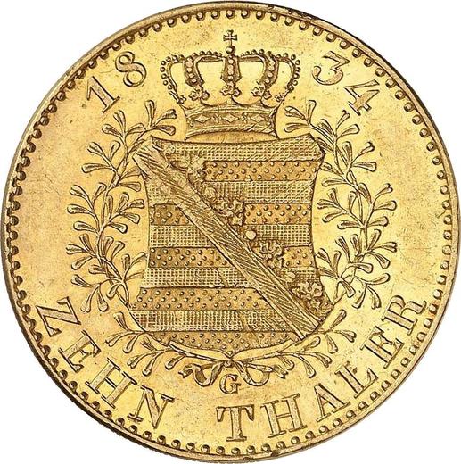 Rewers monety - 10 talarów 1834 G - cena złotej monety - Saksonia-Albertyna, Antoni