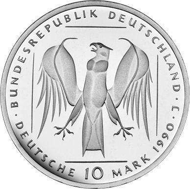 Reverso 10 marcos 1990 J "Orden Teutónica" - valor de la moneda de plata - Alemania, RFA