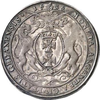 Реверс монеты - Талер 1636 года II "Гданьск" Дата над гербом - цена серебряной монеты - Польша, Владислав IV
