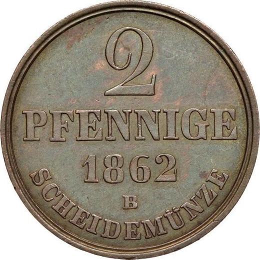 Реверс монеты - 2 пфеннига 1862 года B - цена  монеты - Ганновер, Георг V