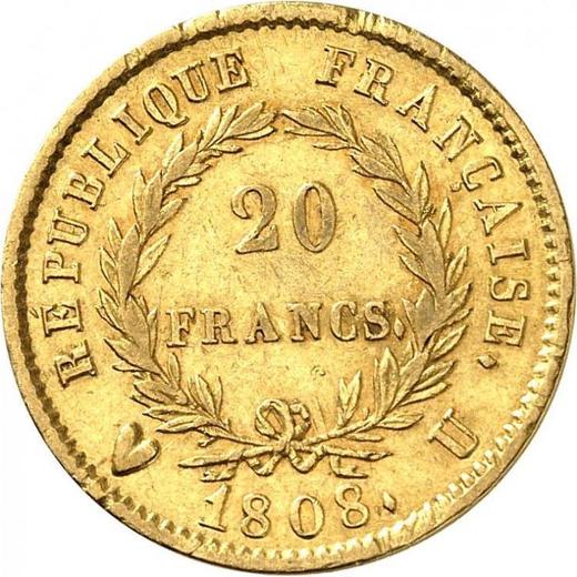 Rewers monety - 20 franków 1808 U "Typ 1807-1808" Turyn - Francja, Napoleon I
