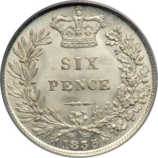 Rewers monety - 6 pensow 1835 - cena srebrnej monety - Wielka Brytania, Wilhelm IV