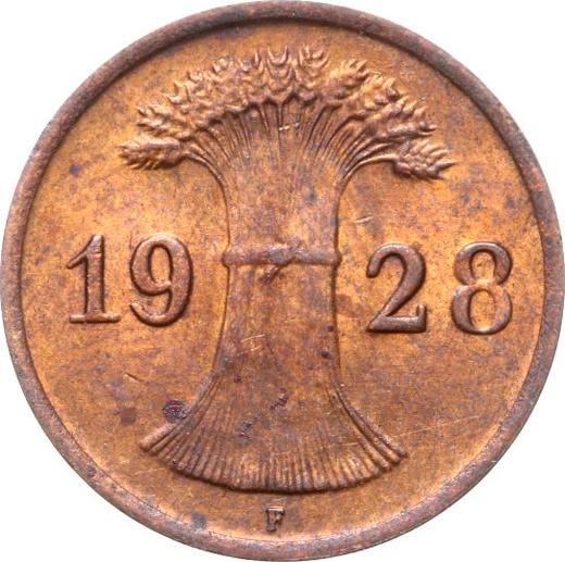 Реверс монеты - 1 рейхспфенниг 1928 года F - цена  монеты - Германия, Bеймарская республика