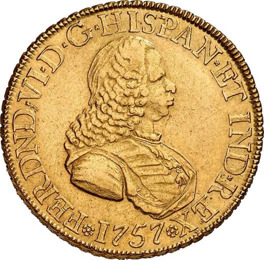 Аверс монеты - 8 эскудо 1757 года NR J - цена золотой монеты - Колумбия, Фердинанд VI