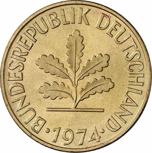 Реверс монеты - 10 пфеннигов 1974 года F - цена  монеты - Германия, ФРГ