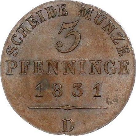 Reverso 3 Pfennige 1831 D - valor de la moneda  - Prusia, Federico Guillermo III