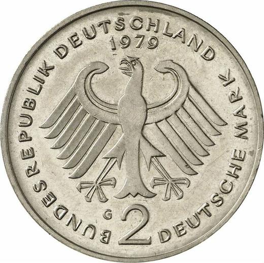 Reverso 2 marcos 1979 G "Theodor Heuss" - valor de la moneda  - Alemania, RFA
