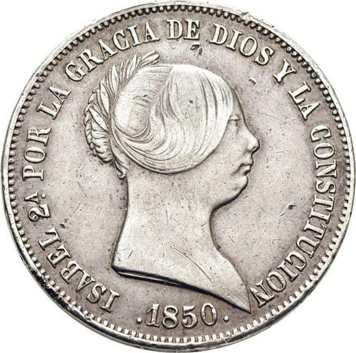 Аверс монеты - 20 реалов 1850 года "Тип 1847-1855" Семиконечные звёзды - цена серебряной монеты - Испания, Изабелла II