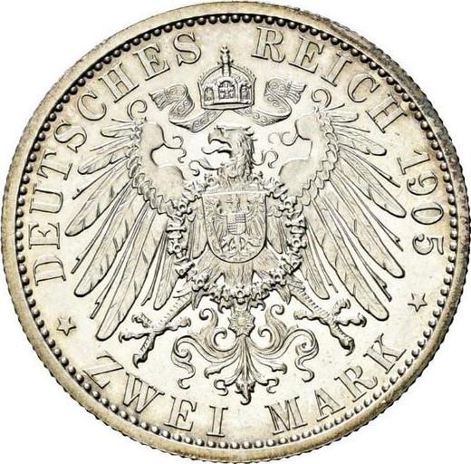 Reverso 2 marcos 1905 A "Mecklemburgo Vorpommern Strelitz" - valor de la moneda de plata - Alemania, Imperio alemán
