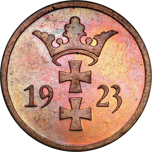 Аверс монеты - 2 пфеннига 1923 года - цена  монеты - Польша, Вольный город Данциг
