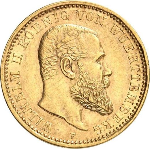 Аверс монеты - 10 марок 1911 года F "Вюртемберг" - цена золотой монеты - Германия, Германская Империя