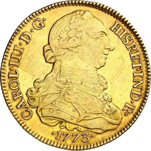 Obverse 8 Escudos 1773 S CF - Gold Coin Value - Spain, Charles III
