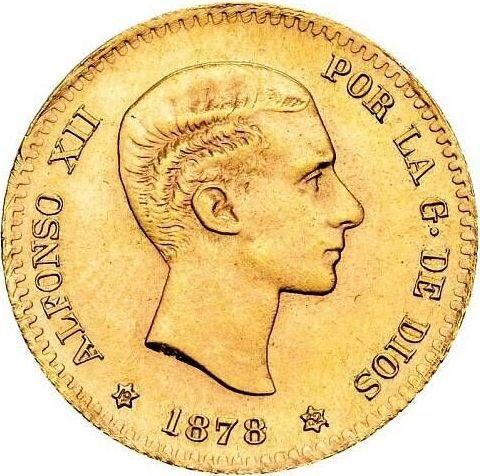 Аверс монеты - 10 песет 1878 года DEM Новодел - цена золотой монеты - Испания, Альфонсо XII