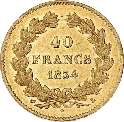 Rewers monety - 40 franków 1834 L "Typ 1831-1839" Bajonna - cena złotej monety - Francja, Ludwik Filip I