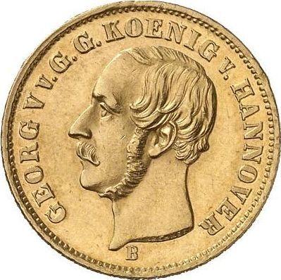 Anverso 5 táleros 1856 B "Tipo 1853-1856" - valor de la moneda de oro - Hannover, Jorge V
