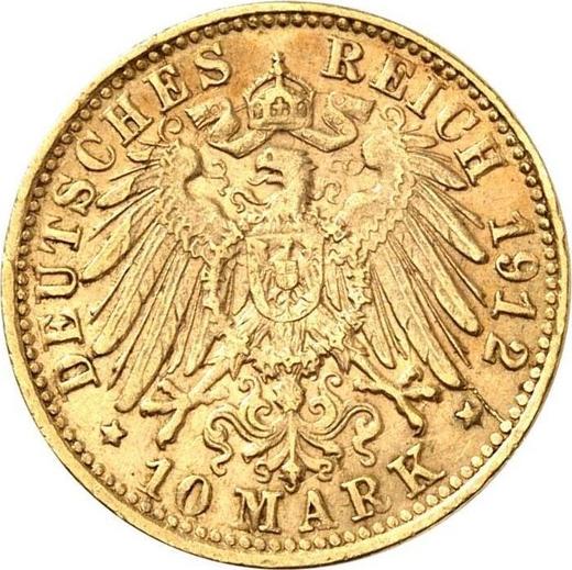 Реверс монеты - 10 марок 1912 года F "Вюртемберг" - цена золотой монеты - Германия, Германская Империя