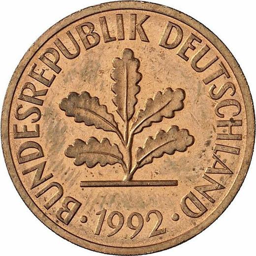 Reverso 2 Pfennige 1992 G - valor de la moneda  - Alemania, RFA
