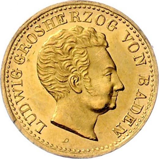 Awers monety - 5 guldenów 1827 D - cena złotej monety - Badenia, Ludwik I