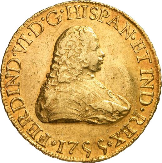 Аверс монеты - 8 эскудо 1755 года G J - цена золотой монеты - Гватемала, Фердинанд VI