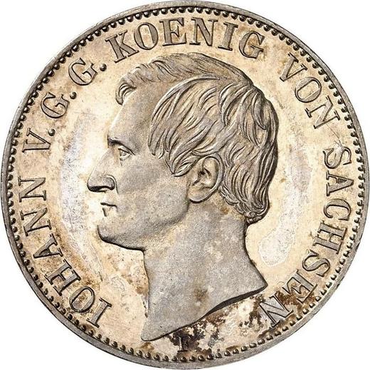 Аверс монеты - Талер 1858 года F "Горный" - цена серебряной монеты - Саксония-Альбертина, Иоганн