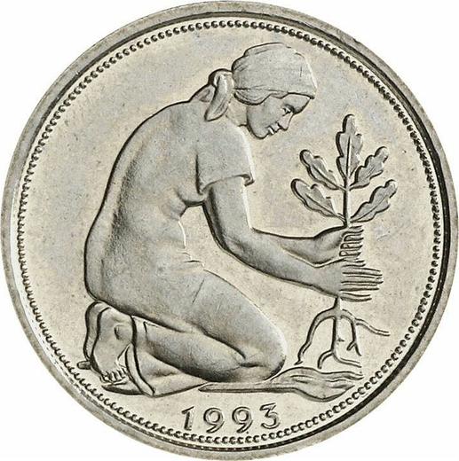 Реверс монеты - 50 пфеннигов 1993 года D - цена  монеты - Германия, ФРГ