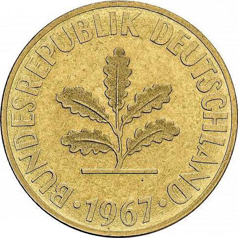 Реверс монеты - 10 пфеннигов 1967 года G Железо покрытое медью - цена  монеты - Германия, ФРГ