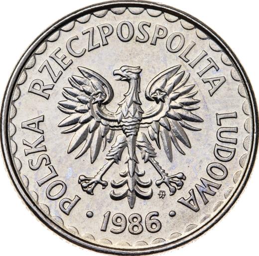 Аверс монеты - Пробный 1 злотый 1986 года MW Медно-никель - цена  монеты - Польша, Народная Республика