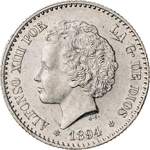 Аверс монеты - 50 сентимо 1894 года PGV - цена серебряной монеты - Испания, Альфонсо XIII