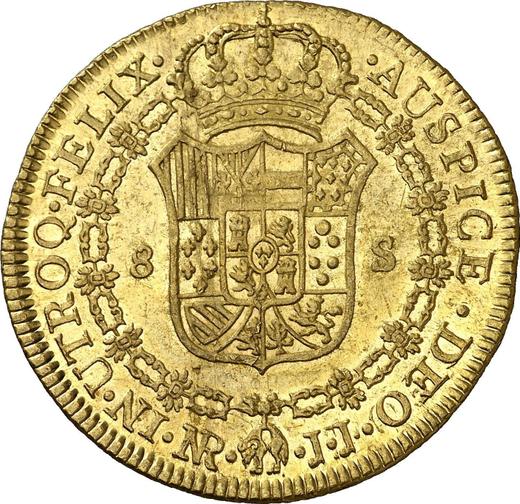 Реверс монеты - 8 эскудо 1785 года NR JJ - цена золотой монеты - Колумбия, Карл III