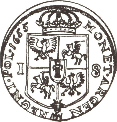 Reverso Ort (18 groszy) 1655 MW IT "Tipo 1655-1658" - valor de la moneda de plata - Polonia, Juan II Casimiro