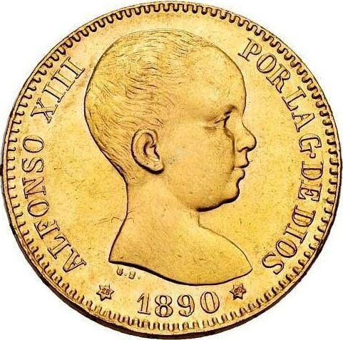 Аверс монеты - 20 песет 1890 года MPM - цена золотой монеты - Испания, Альфонсо XIII