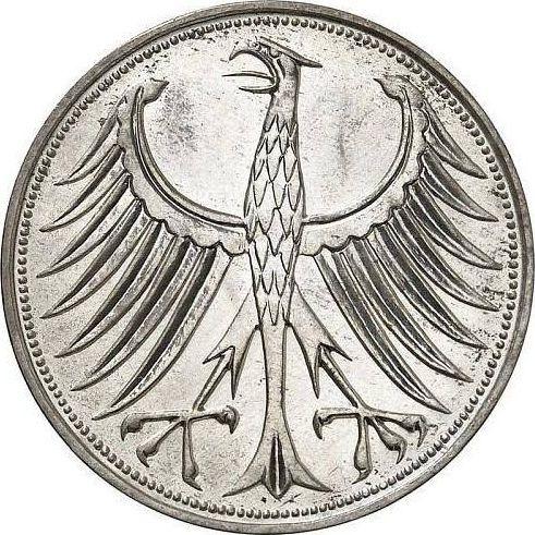 Реверс монеты - 5 марок 1966 года D - цена серебряной монеты - Германия, ФРГ