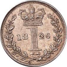 Reverso Penique 1826 "Maundy" - valor de la moneda de plata - Gran Bretaña, Jorge IV