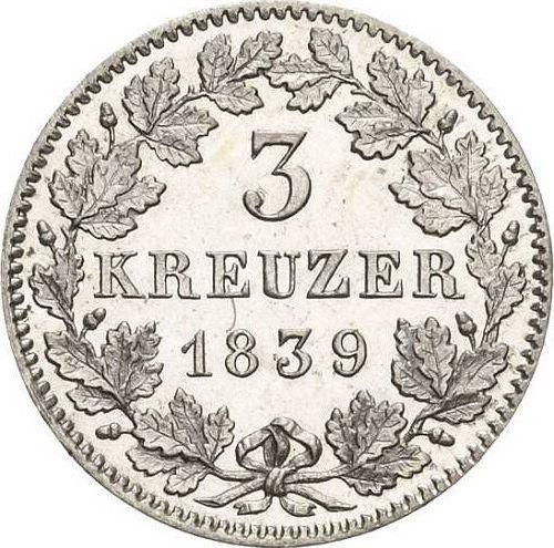 Реверс монеты - 3 крейцера 1839 года - цена серебряной монеты - Бавария, Людвиг I
