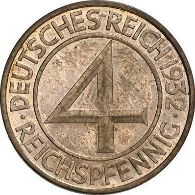 Реверс монеты - 4 рейхспфеннига 1932 года F - цена  монеты - Германия, Bеймарская республика