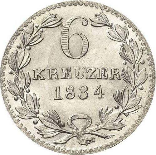Rewers monety - 6 krajcarów 1834 D - cena srebrnej monety - Badenia, Leopold