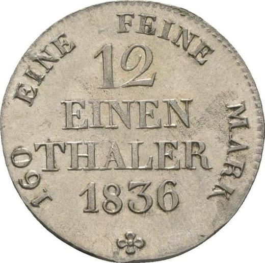 Reverso 1/12 tálero 1836 G - valor de la moneda de plata - Sajonia, Federico Augusto II