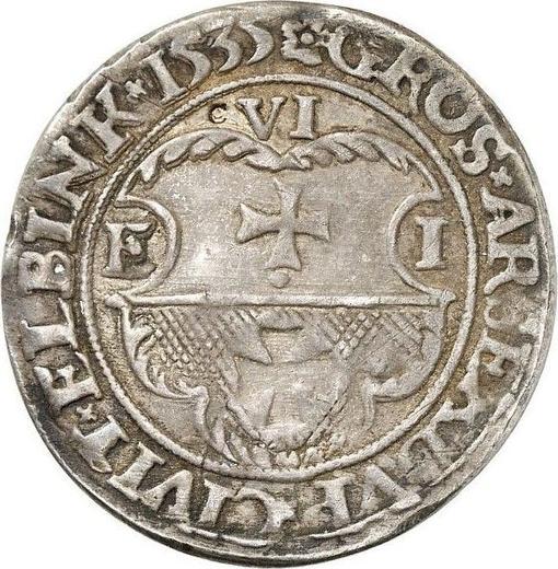 Аверс монеты - Шестак (6 грошей) 1535 года "Эльблонг" - цена серебряной монеты - Польша, Сигизмунд I Старый