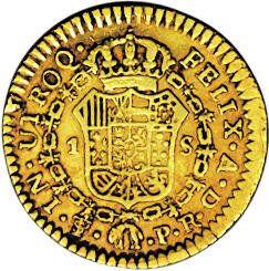 Реверс монеты - 1 эскудо 1779 года PTS PR - цена золотой монеты - Боливия, Карл III
