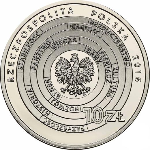 Аверс монеты - 10 злотых 2016 года MW "Центр денег имени С. Скшипека" - цена серебряной монеты - Польша, III Республика после деноминации