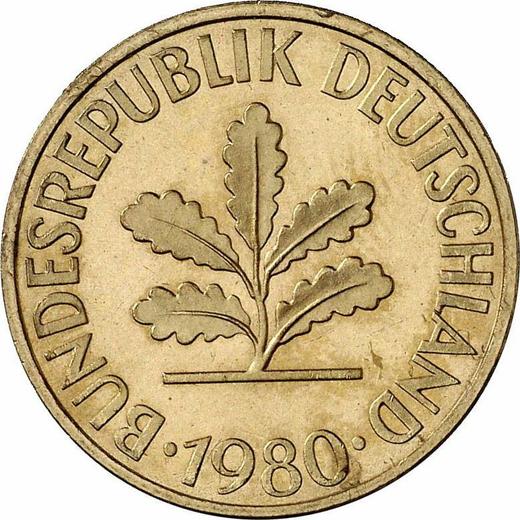 Реверс монеты - 10 пфеннигов 1980 года J - цена  монеты - Германия, ФРГ
