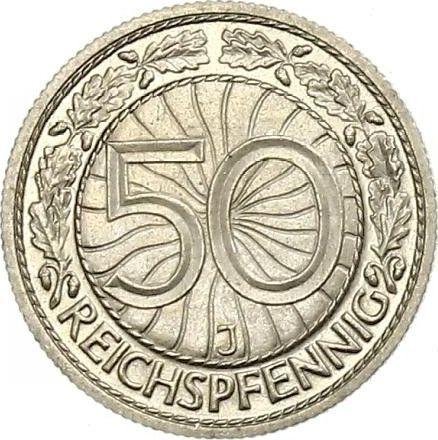 Реверс монеты - 50 рейхспфеннигов 1927 года J - цена  монеты - Германия, Bеймарская республика