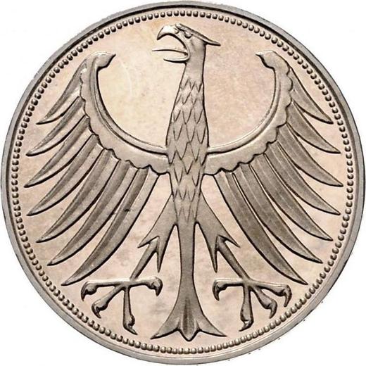Реверс монеты - 5 марок 1959 года D - цена серебряной монеты - Германия, ФРГ