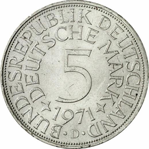 Аверс монеты - 5 марок 1971 года D - цена серебряной монеты - Германия, ФРГ
