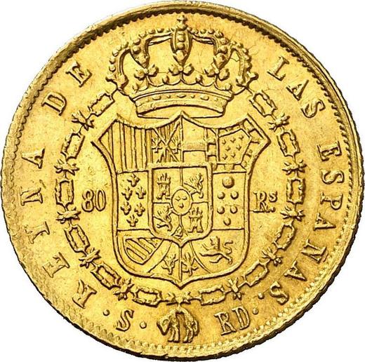 Реверс монеты - 80 реалов 1843 года S RD - цена золотой монеты - Испания, Изабелла II