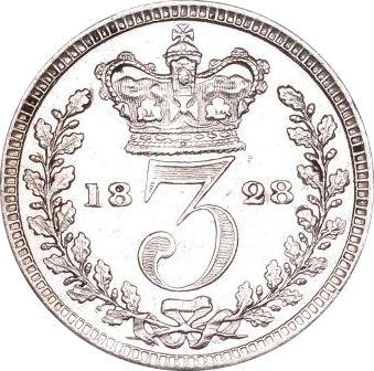 Reverso 3 peniques 1828 "Maundy" - valor de la moneda de plata - Gran Bretaña, Jorge IV